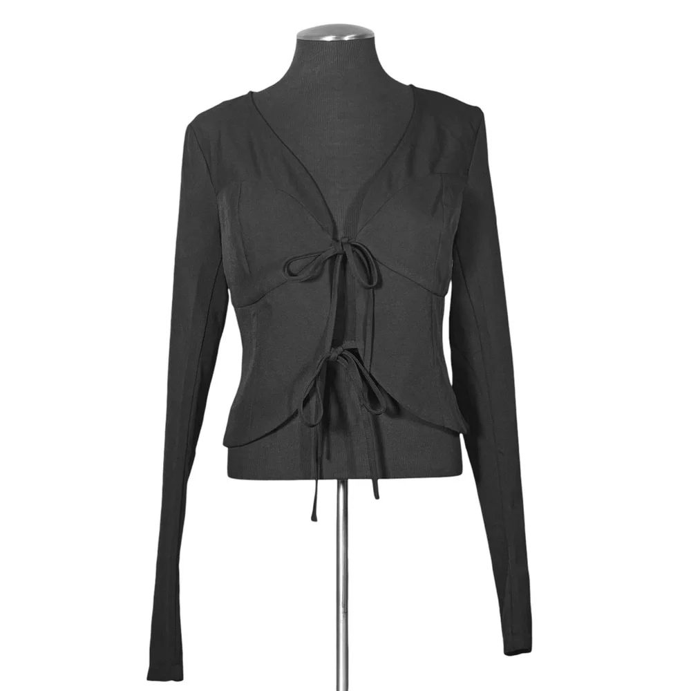 Fashion Nova - Kataya Tie Front Long Sleeve Black Top – Medium – NWT - Picture 2 of 12